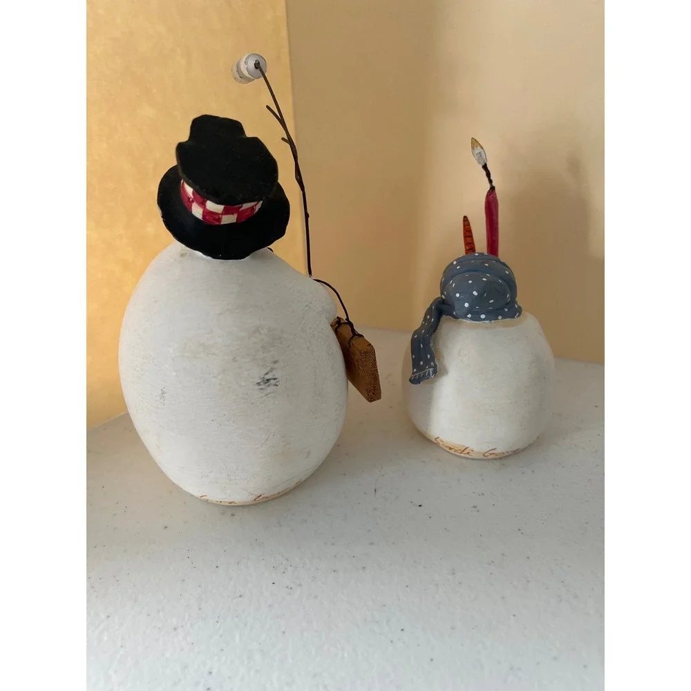 Sandi Gore Evans Snowman Figurines Set Smores Sign Candle Winter Folk Art Decor